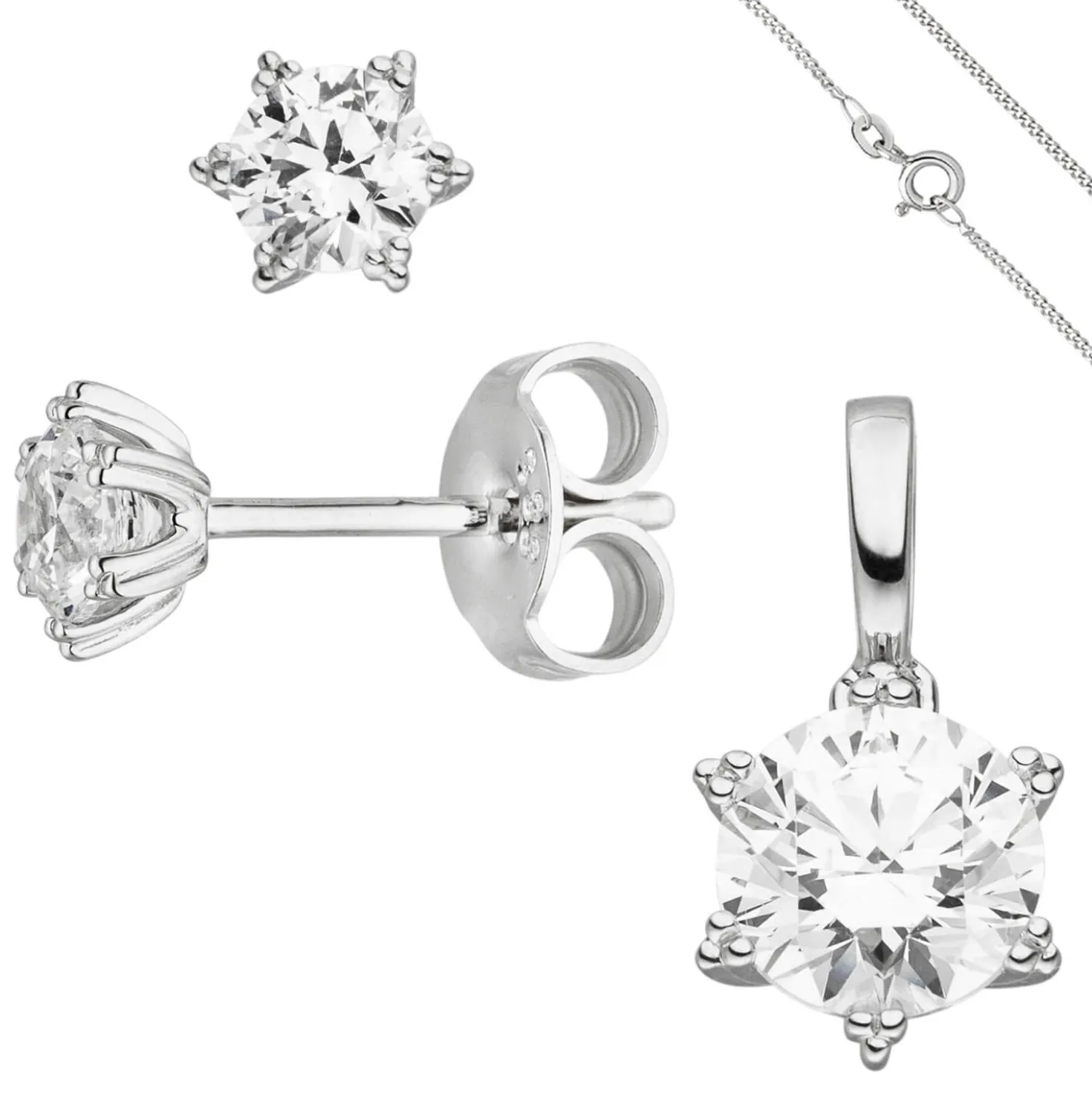 Schmuck-Set Stern 333 Gold Weißgold mit Zirkonia Ohrstecker Anhänger Kette 42cm