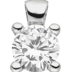 Sölitär Anhänger aus 925 Silber Zirkonia 9,6mm weiß 4-Krappe Halsschmuck Damen