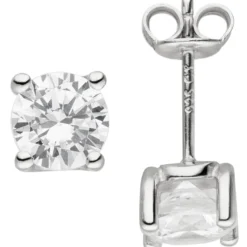 Sölitär Ohrstecker aus 925 Silber mit 2 Zirkonia weiß Ohrringe Ohrschmuck Damen