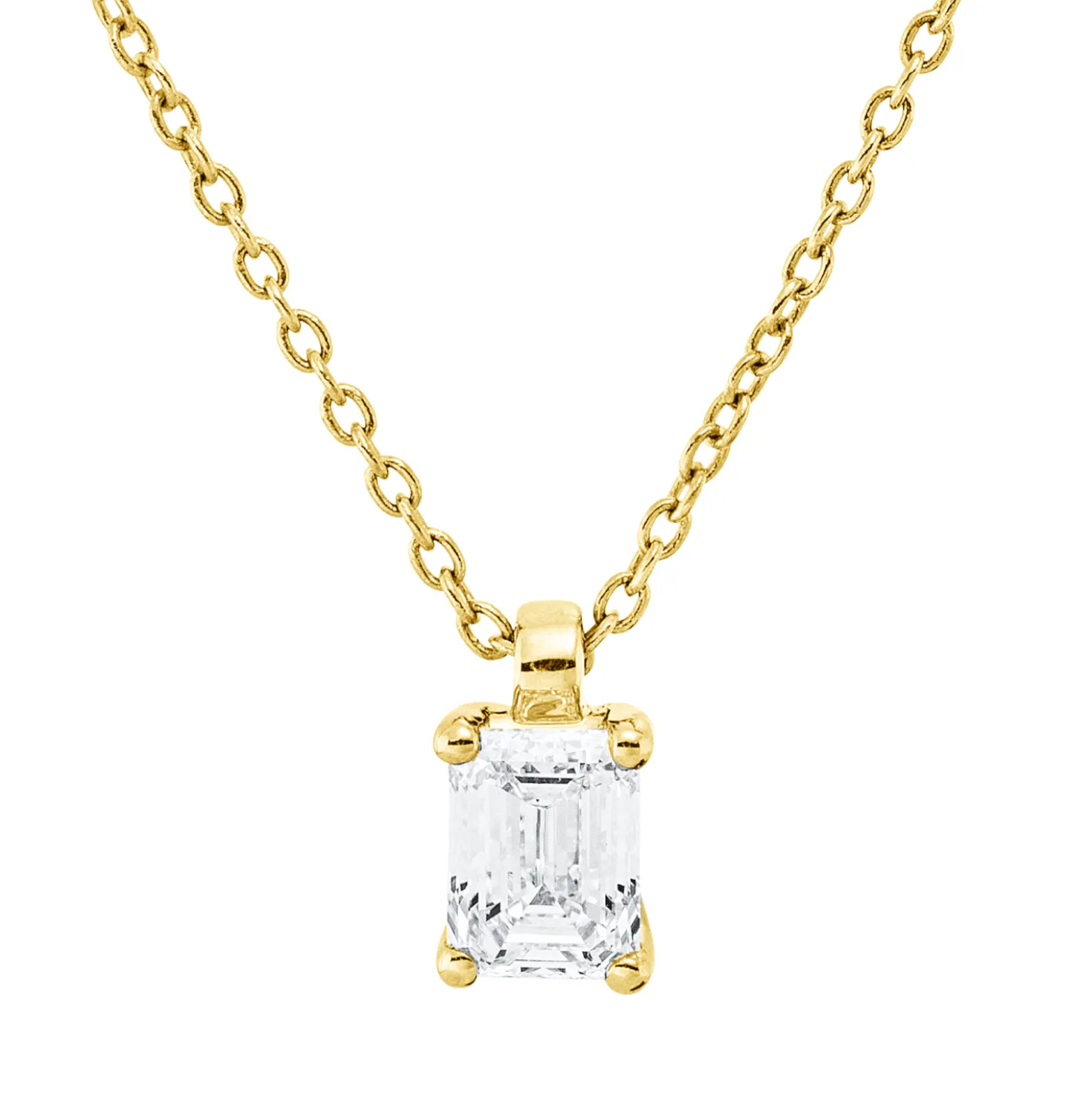 Solitaire Collier aus 750 Gelbgold Diamant Smaragd-Schliff 0,4ct TW-VSI L:45cm