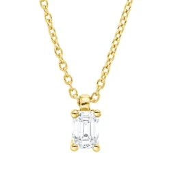 Solitaire Collier aus 750 Gelbgold Diamant Smaragd-Schliff 0,2ct TW-SI L:45cm