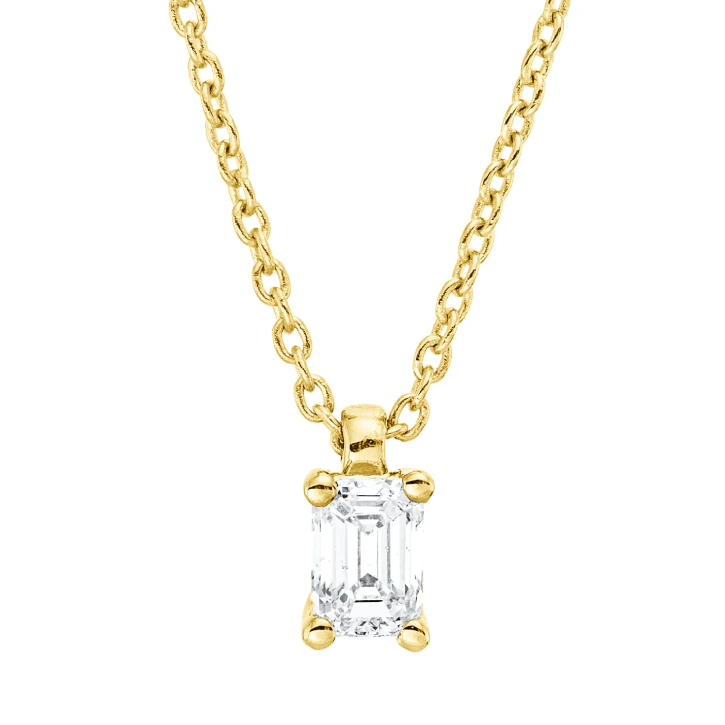 Solitaire Collier aus 750 Gelbgold Diamant Smaragd-Schliff 0,2ct TW-SI L:45cm