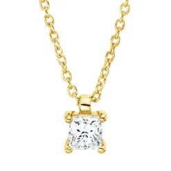 Solitaire Collier aus 750 Gelbgold Diamant Prinzess-Schliff 0,2ct TW-SI L:45cm