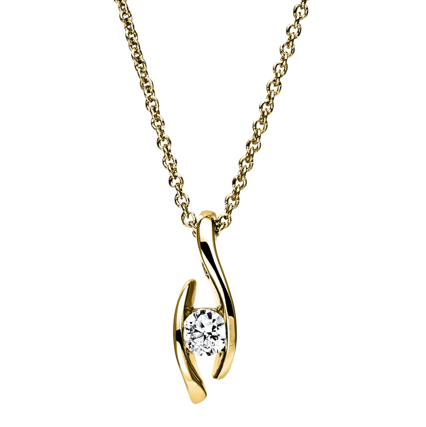 Solitaire Collier aus 585 Gold Gelbgold Brillant 0,2ct TW-SI L:45cm