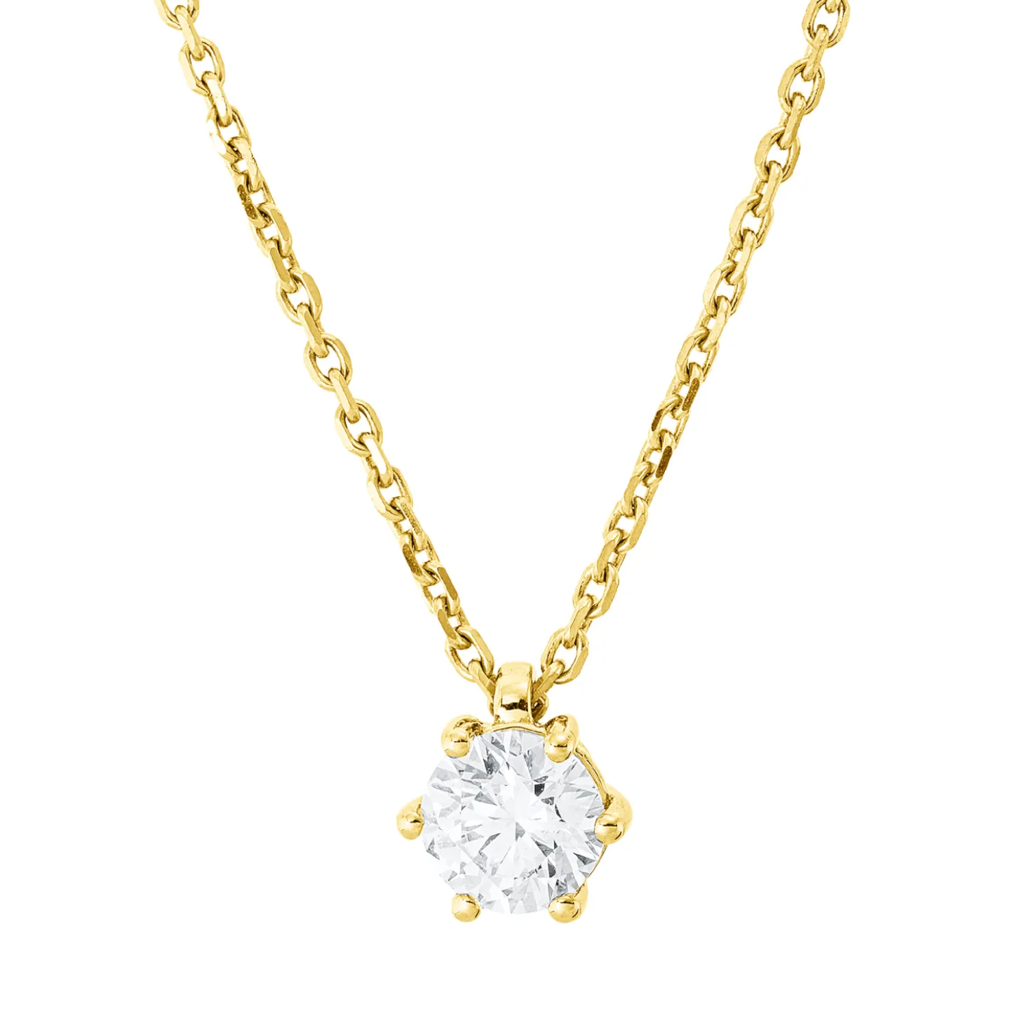 Solitaire Collier aus 750 Gold Gelbgold Brillant 0,7ct F-SI L:45cm 6er-Krappe