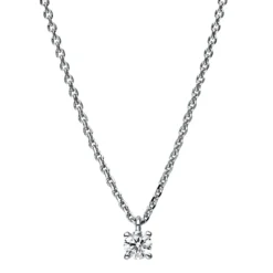 Solitaire Collier aus 750 Gold Weißgold Brillant 0,15ct TW-SI L:42cm 4er-Krappe