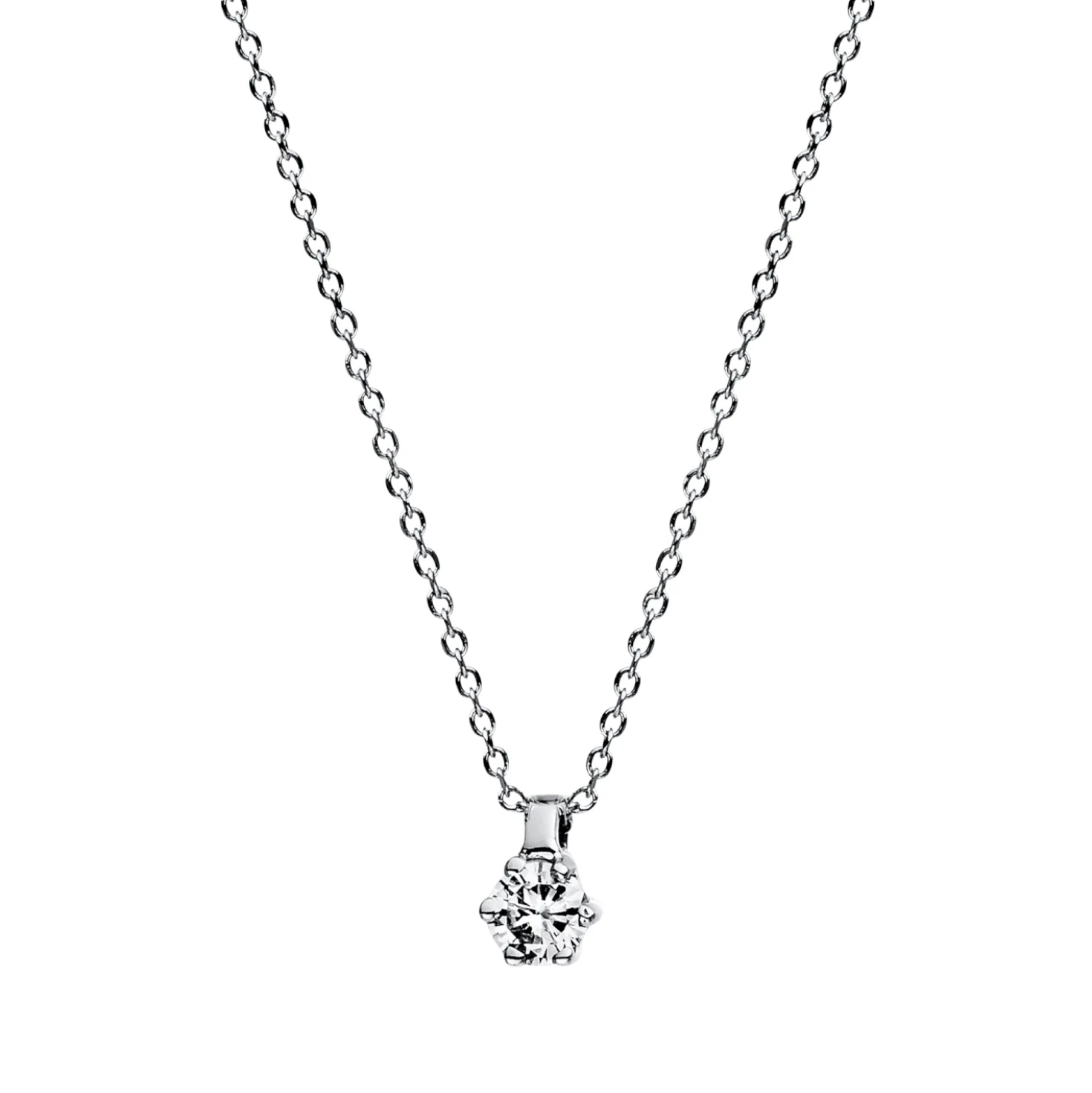 Solitaire Collier aus 585 Gold Weißgold Brillant 0,05ct TW-SI L:42cm 6er-Krappe