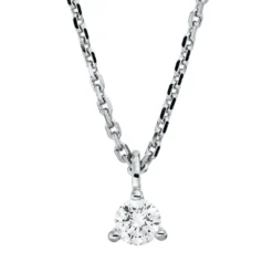 Solitaire Collier aus 750 Gold Weißgold Brillant 0,15ct TW-SI L:45cm 3er-Krappe
