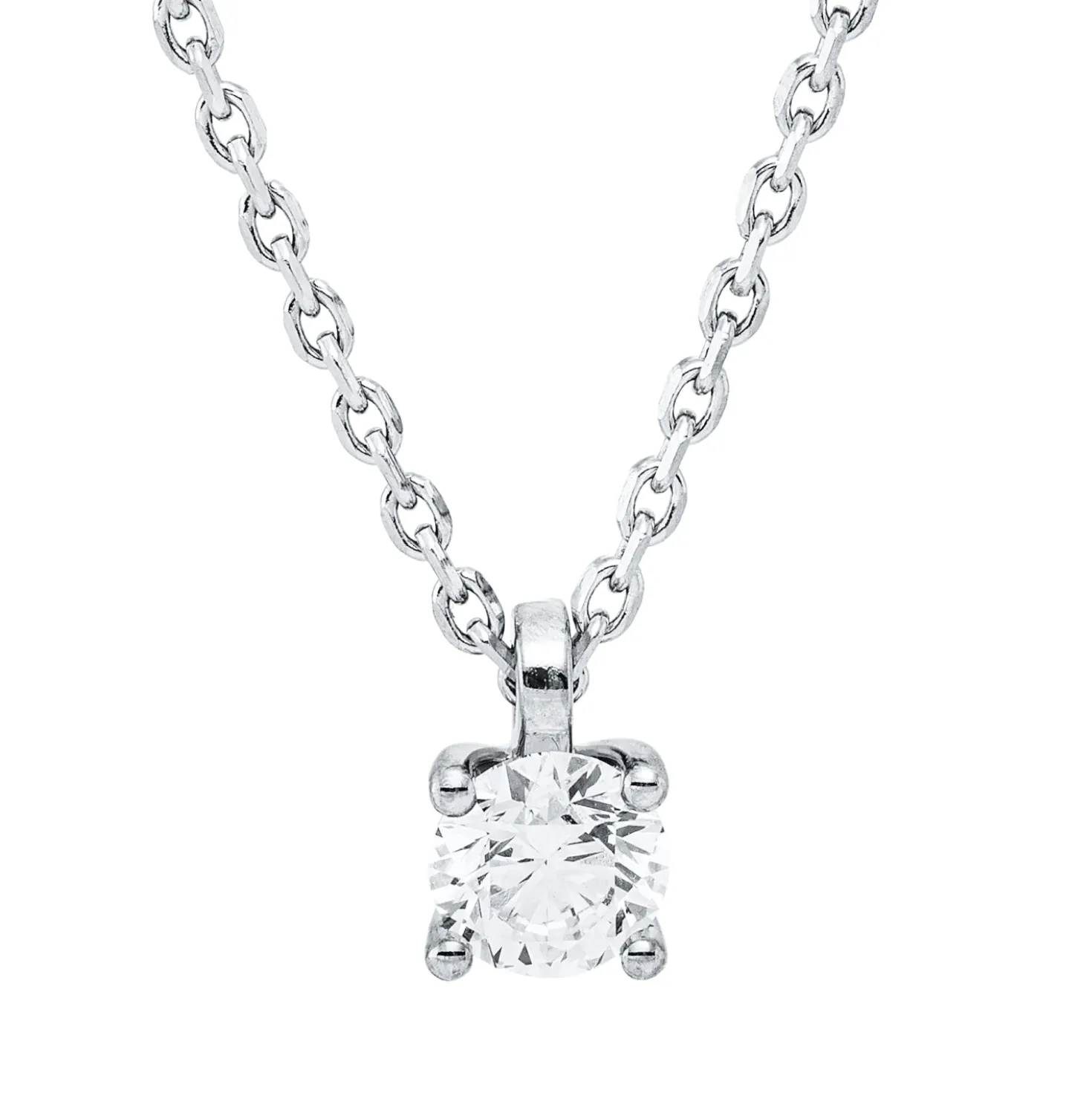 Solitaire Collier aus 750 Gold Weißgold Brillant 0,5ct E-SI L:45cm 4er-Krappe