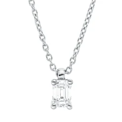Solitaire Collier aus 750 Weißgold Diamant Smaragd-Schliff 0,2ct TW-SI L:45cm