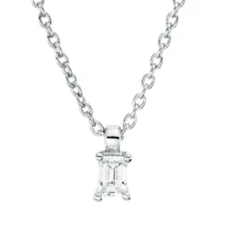 Solitaire Collier aus 750 Weißgold Diamant Smaragd-Schliff 0,1ct TW-SI L:45cm