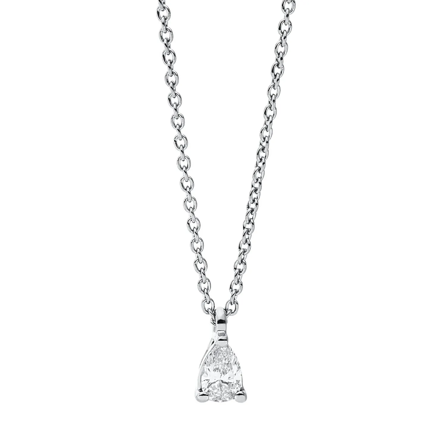 Solitaire Collier aus 750 Weißgold Diamant Tropfen-Schliff 0,15ct TW-SI L:45cm