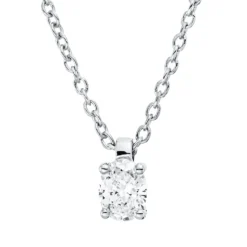 Solitaire Collier aus 750 Weißgold Diamant Oval-Schliff 0,17ct TW-SI L:45cm