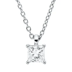 Solitaire Collier aus 750 Weißgold Diamant Prinzess-Schliff 0,19ct TW-SI L:45cm