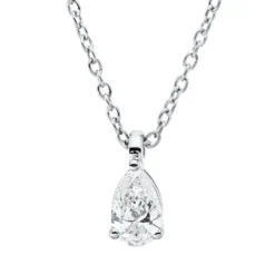 Solitaire Collier Tropfen 750 Weißgold Diamant Tropfen-Schliff 0,19ct TW-SI L:45cm