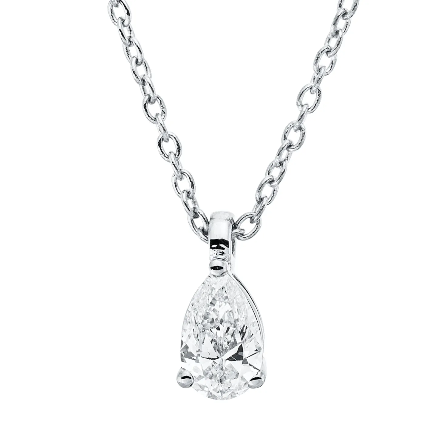 Solitaire Collier Tropfen 750 Weißgold Diamant Tropfen-Schliff 0,19ct TW-SI L:45cm