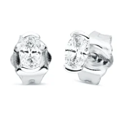 Solitaire Ohrstecker aus 750 Weißgold 2 Diamanten Oval-Schliff 0,21ct TW-SI