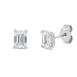 Solitaire Ohrstecker aus 750 Weißgold 2 Diamanten Smaragd-Schliff 1,42ct TW-VSI