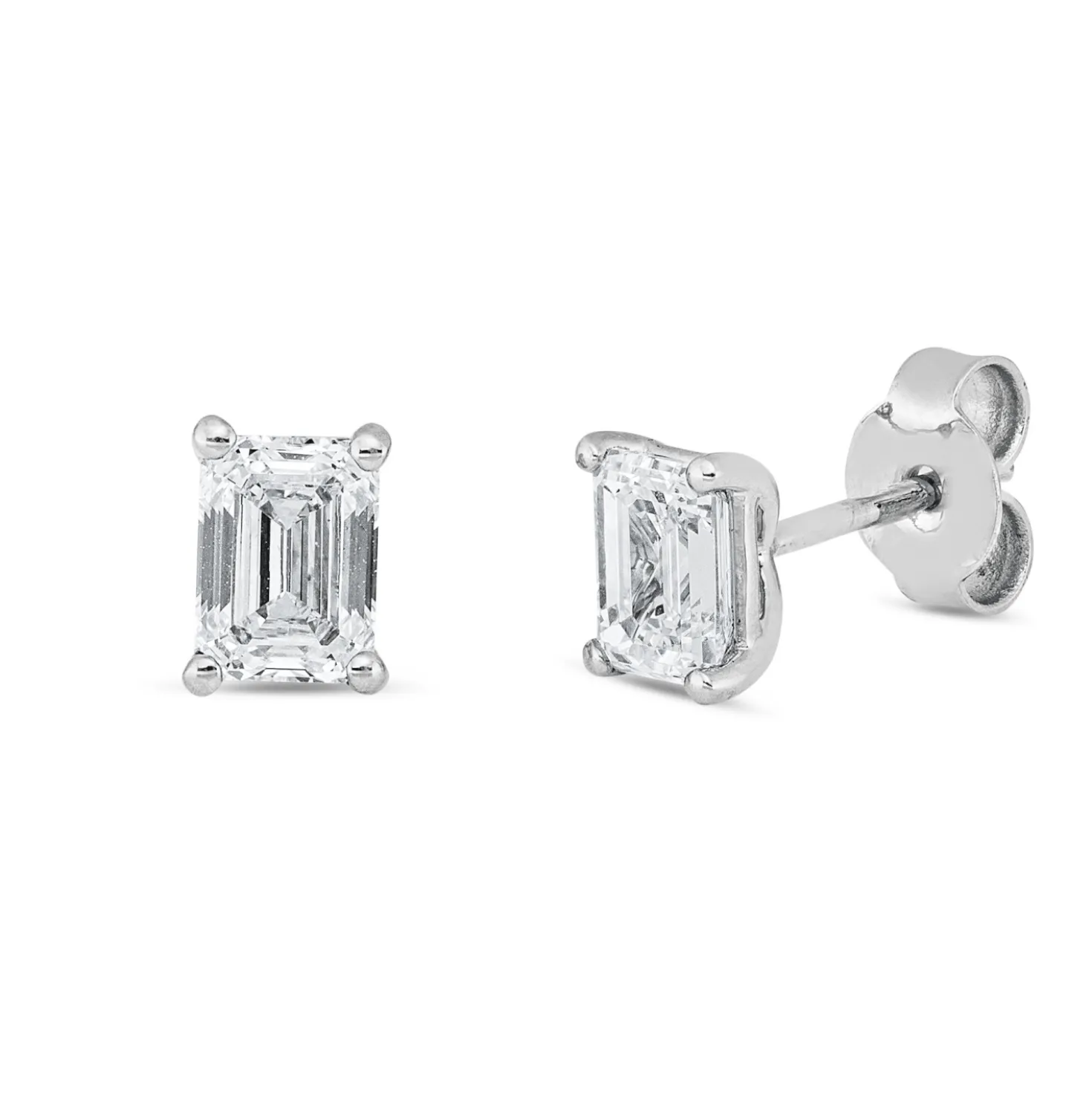 Solitaire Ohrstecker aus 750 Weißgold 2 Diamanten Smaragd-Schliff 1,42ct TW-VSI