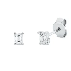 Solitaire Ohrstecker aus 750 Weißgold 2 Diamanten Smaragd-Schliff 0,48ct TW-SI