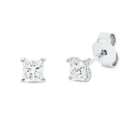 Solitaire Ohrstecker 750 Weißgold 2 Diamanten Prinzess-Schliff 0,47ct TW-SI 4x4mm