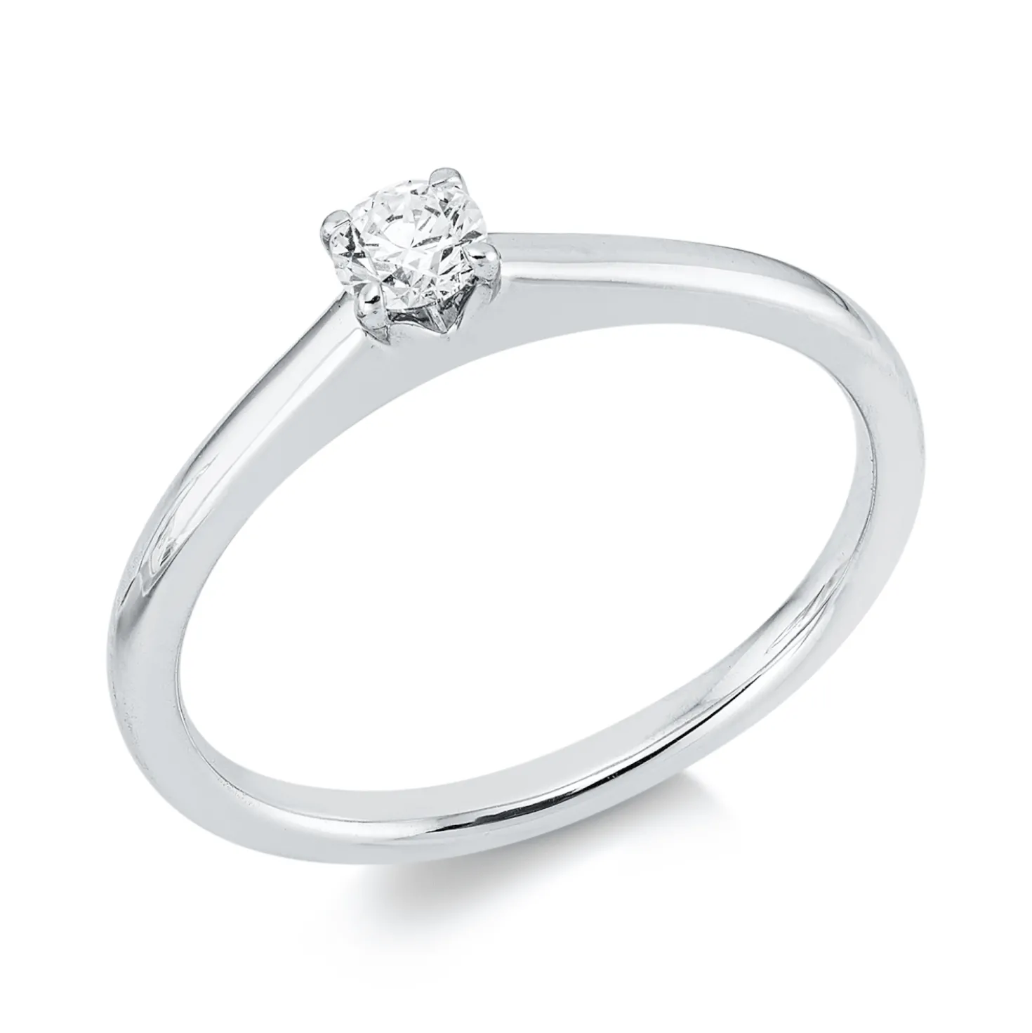 Solitaire Ring aus 750 Gold Weißgold Brillant 0,18ct TW-SI B:3,3mm 4er-Krappe
