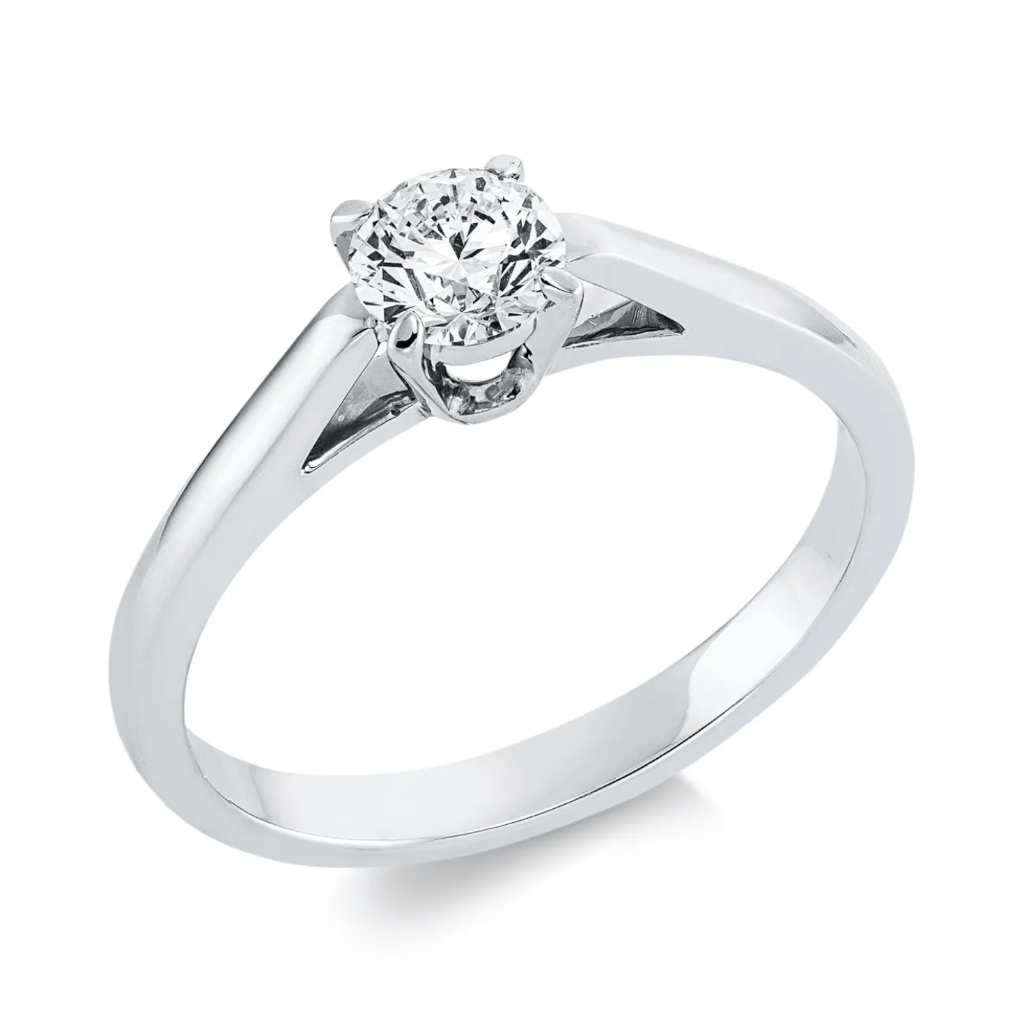 Solitaire Ring aus 750 Gold Weißgold Brillant 0,5ct TW-VSI B:5mm 4er-Krappe