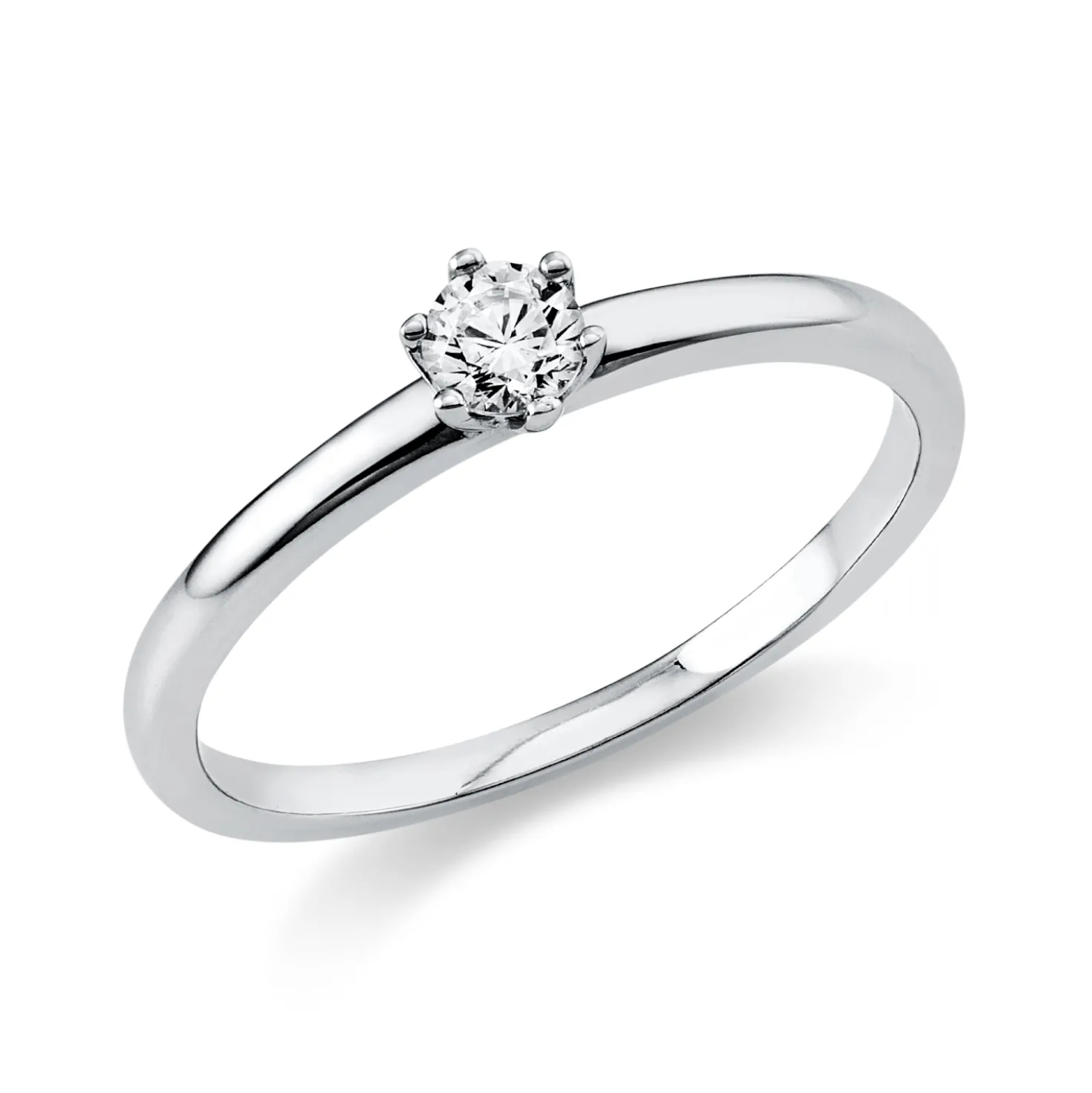 Solitaire Ring aus 585 Gold Weißgold Brillant 0,15ct TW-SI B:2mm 6er-Krappe
