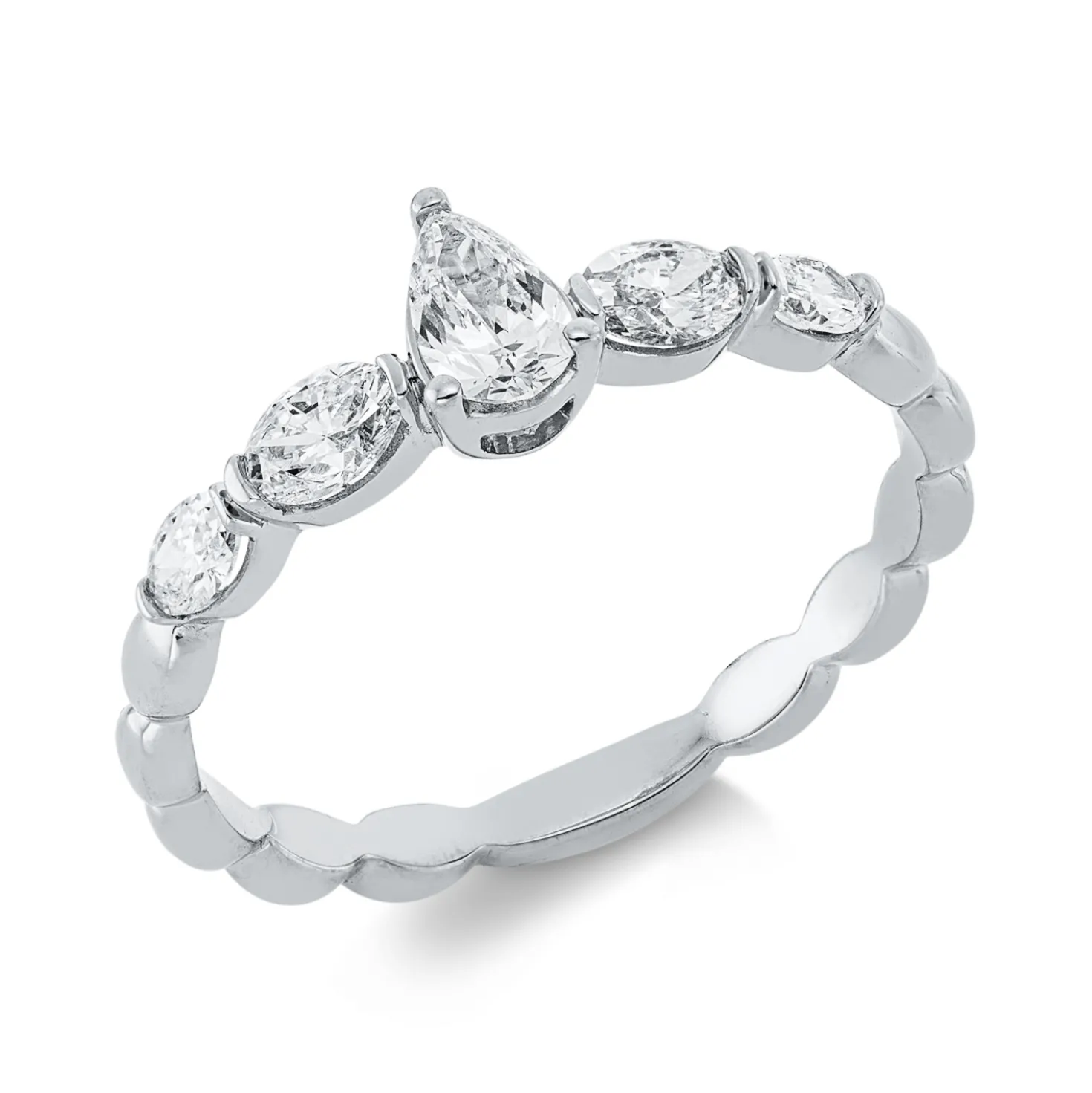 Solitaire Ring aus 750 Gold Weißgold 5 Diamanten 0,66ct TW-SI B:5,8mm