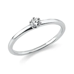 Solitaire Ring aus 750 Gold Weißgold Brillant 0,1ct TW-SI B:1,4mm 6er-Krappe