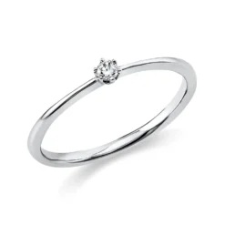 Solitaire Ring aus 750 Gold Weißgold Brillant 0,05ct TW-SI B:1,7mm 6er-Krappe