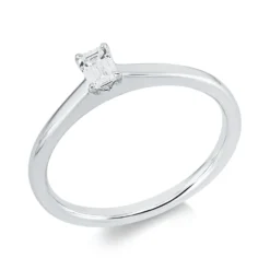 Solitaire Ring aus 750 Weißgold Diamant Smaragd-Schliff 0,21ct TW-SI B:4,3mm