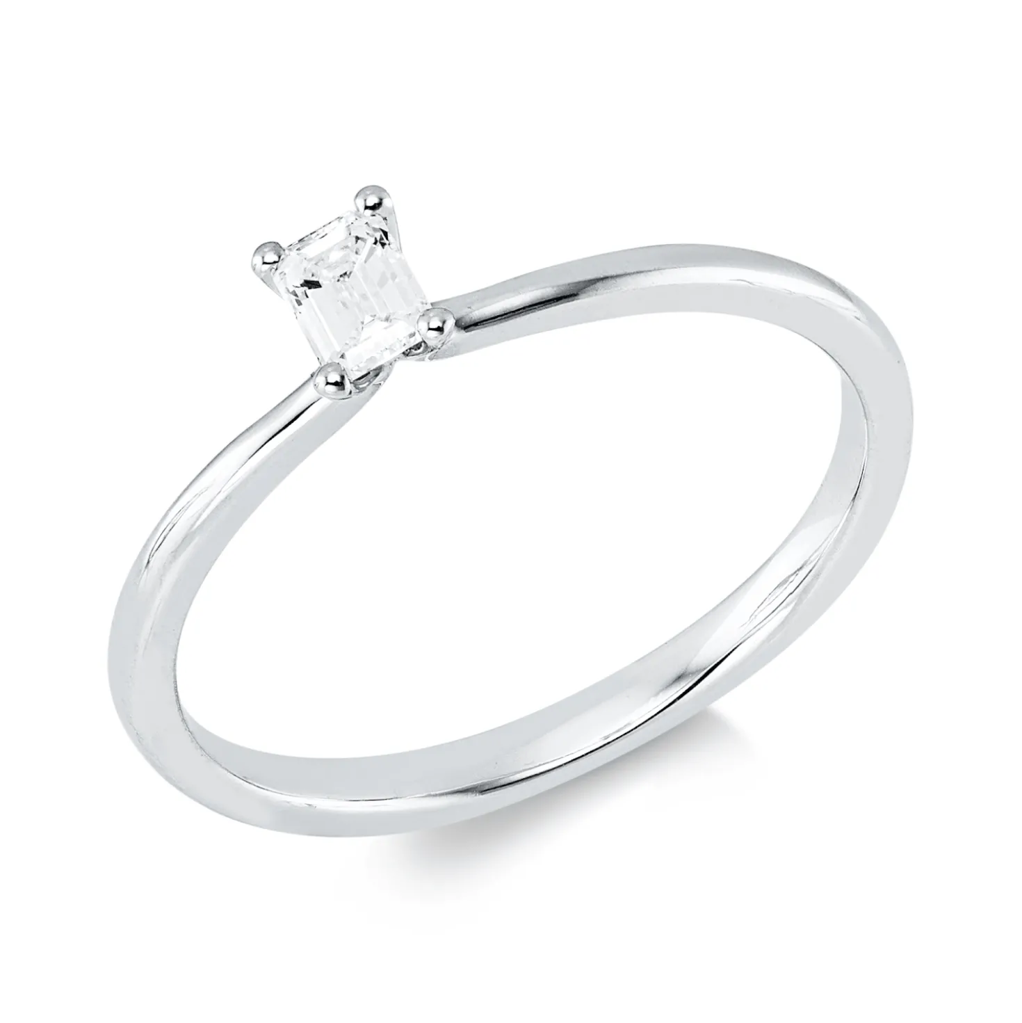 Solitaire Ring aus 750 Weißgold Diamant Smaragd-Schliff 0,17ct TW-SI B:4,4mm