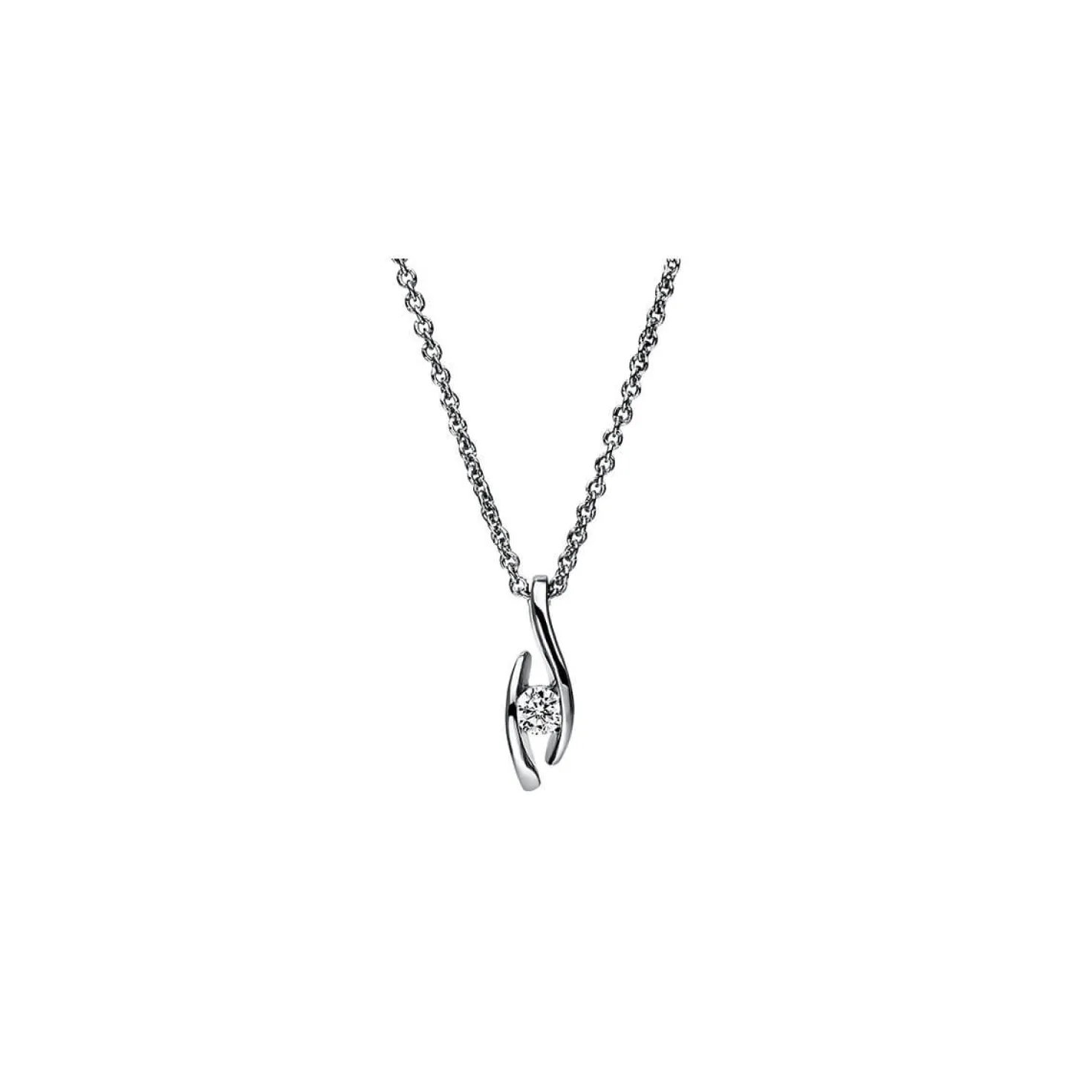 Solitär Collier Kette Anhänger Auge 750 Gold Weißgold Brillant 0,10 Ct. L: 45cm