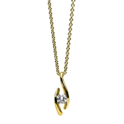 Solitär Collier Kette Anhänger Auge 750 Gold Gelbgold Brillant 0,15 Ct. L: 45cm