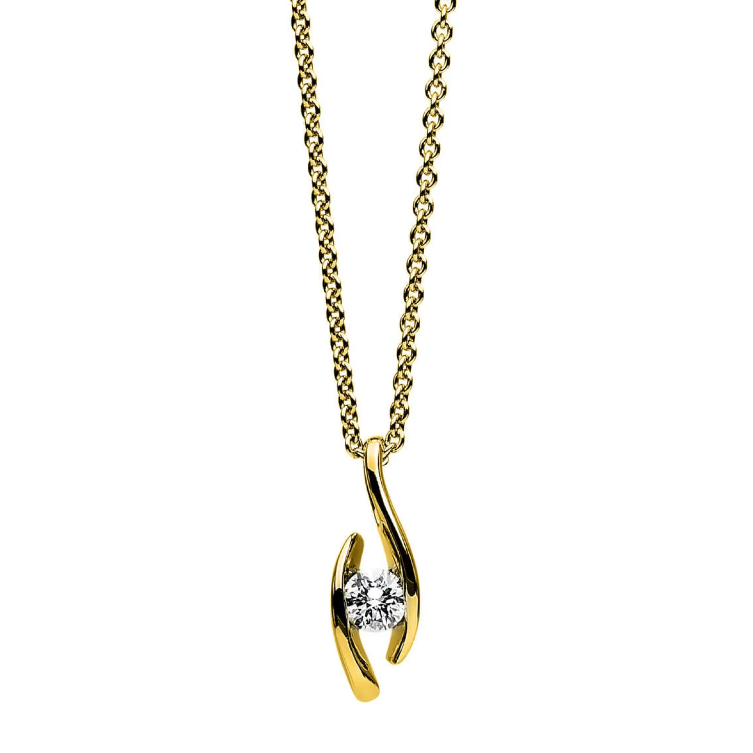 Solitär Collier Kette Anhänger Auge 750 Gold Gelbgold Brillant 0,15 Ct. L: 45cm