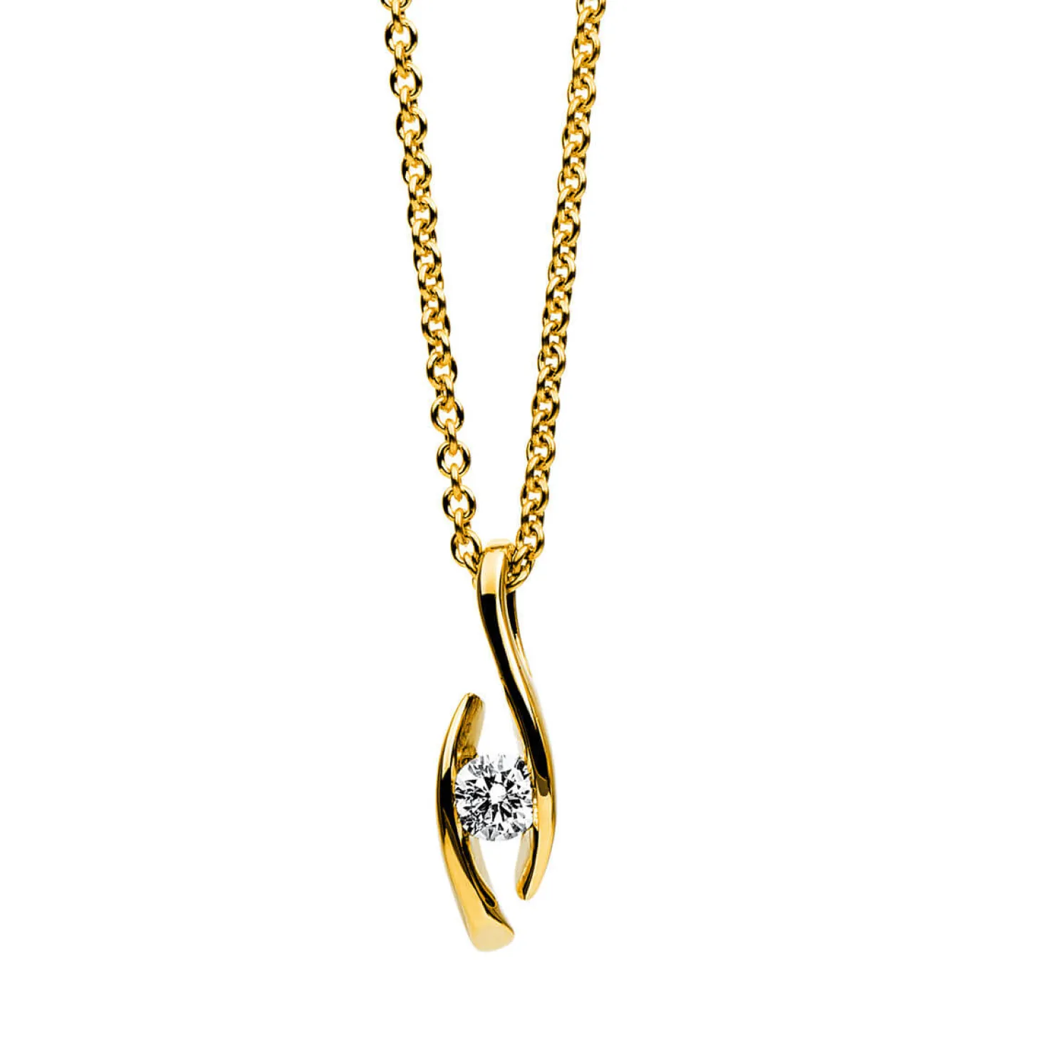 Solitär Collier Kette Anhänger Auge 750 Gold Gelbgold Brillant 0,10 Ct. L: 45cm