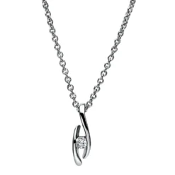 Solitär Collier Kette Anhänger Auge 750 Gold Weißgold Brillant 0,05 Ct. L: 42cm