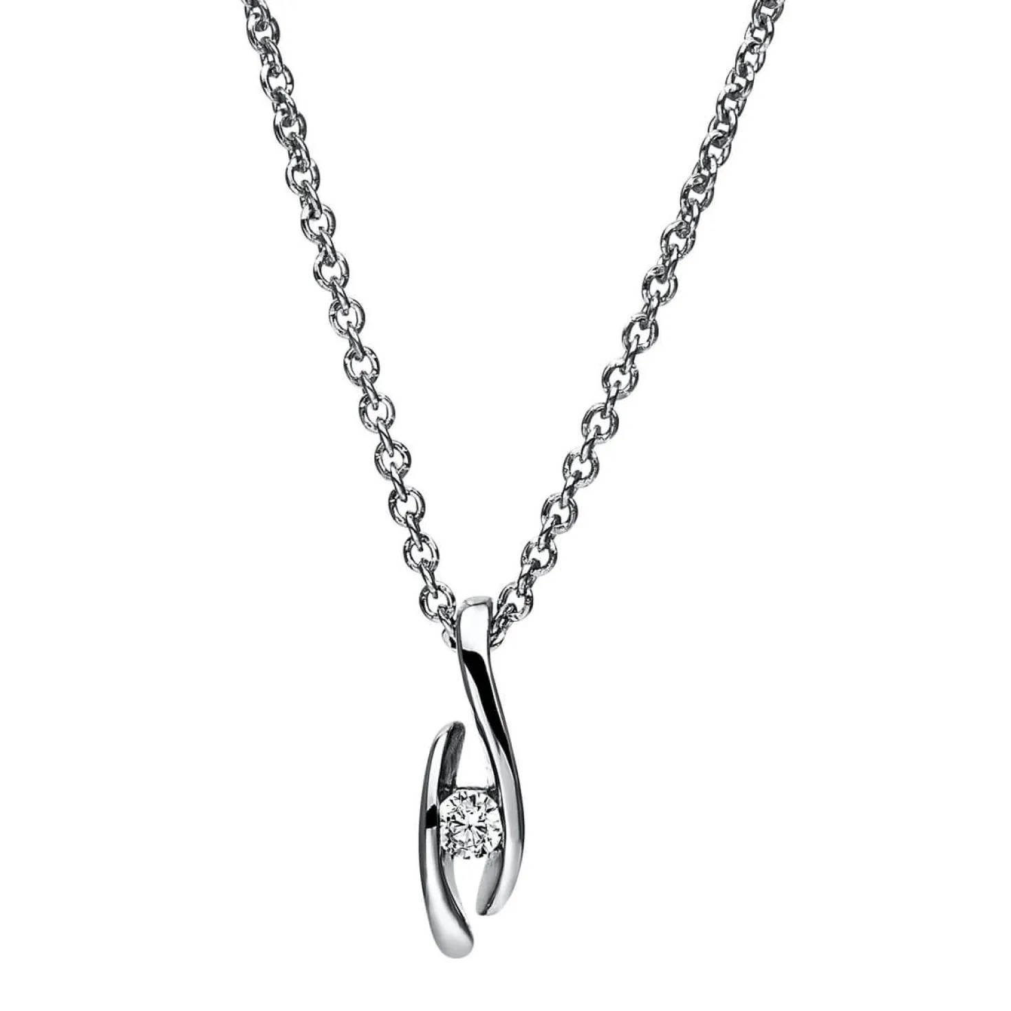 Solitär Collier Kette Anhänger Auge 750 Gold Weißgold Brillant 0,05 Ct. L: 42cm