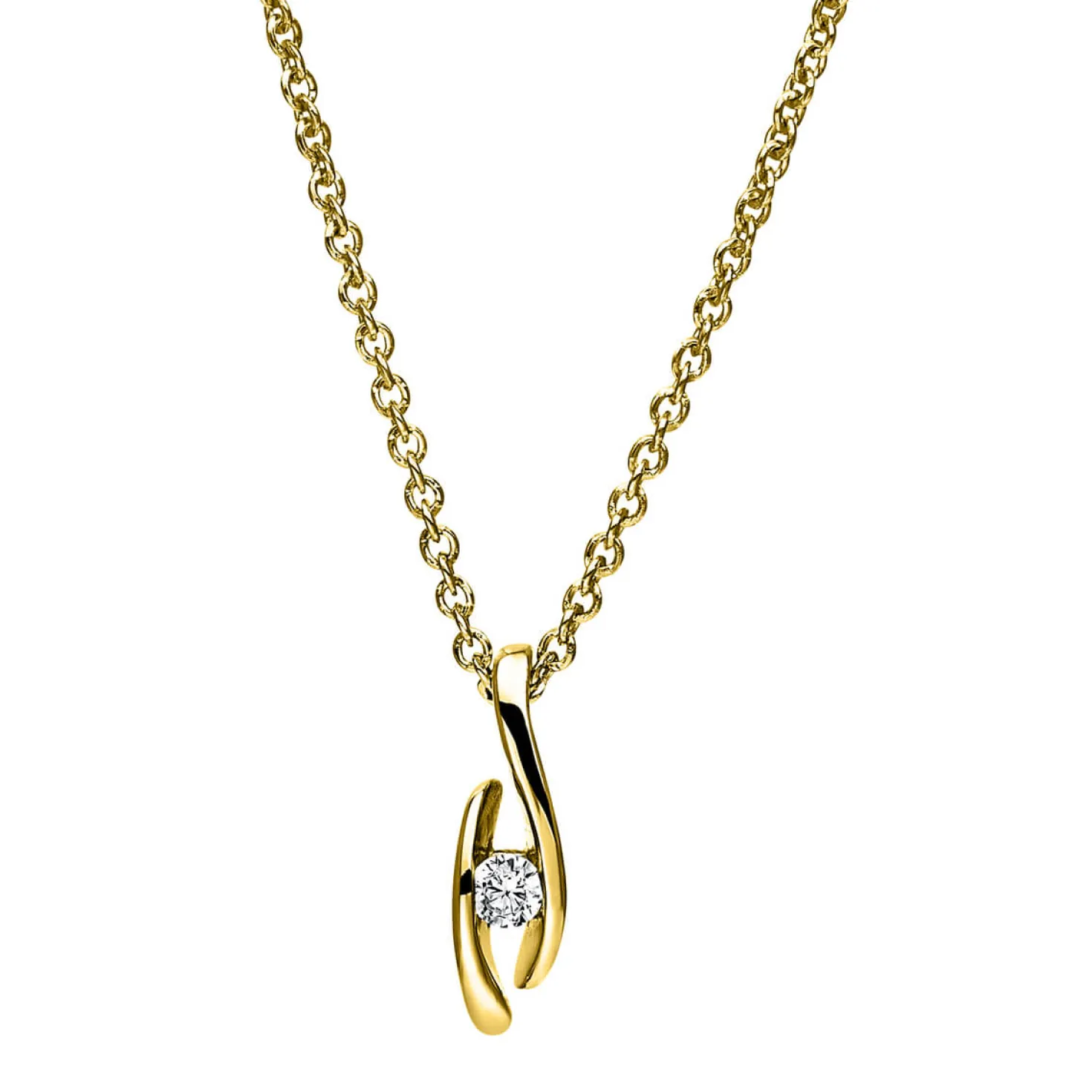 Solitär Collier Kette Anhänger Auge 750 Gold Gelbgold Brillant 0,05 Ct. L: 42cm