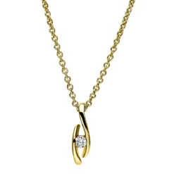 Solitär Collier Kette Anhänger Auge 585 Gold Gelbgold Brillant 0,05 Ct. L: 42cm