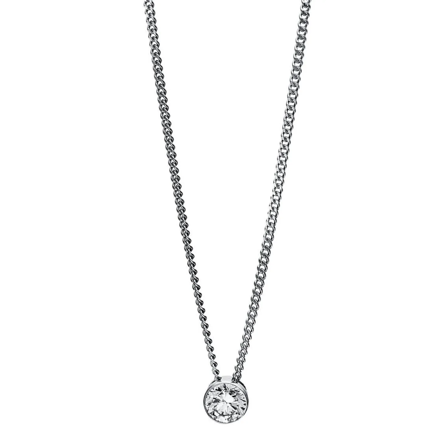 Solitär Collier Kette aus 750 Gold Weißgold mit Brillant 0,15 Ct. Zarge L: 43cm