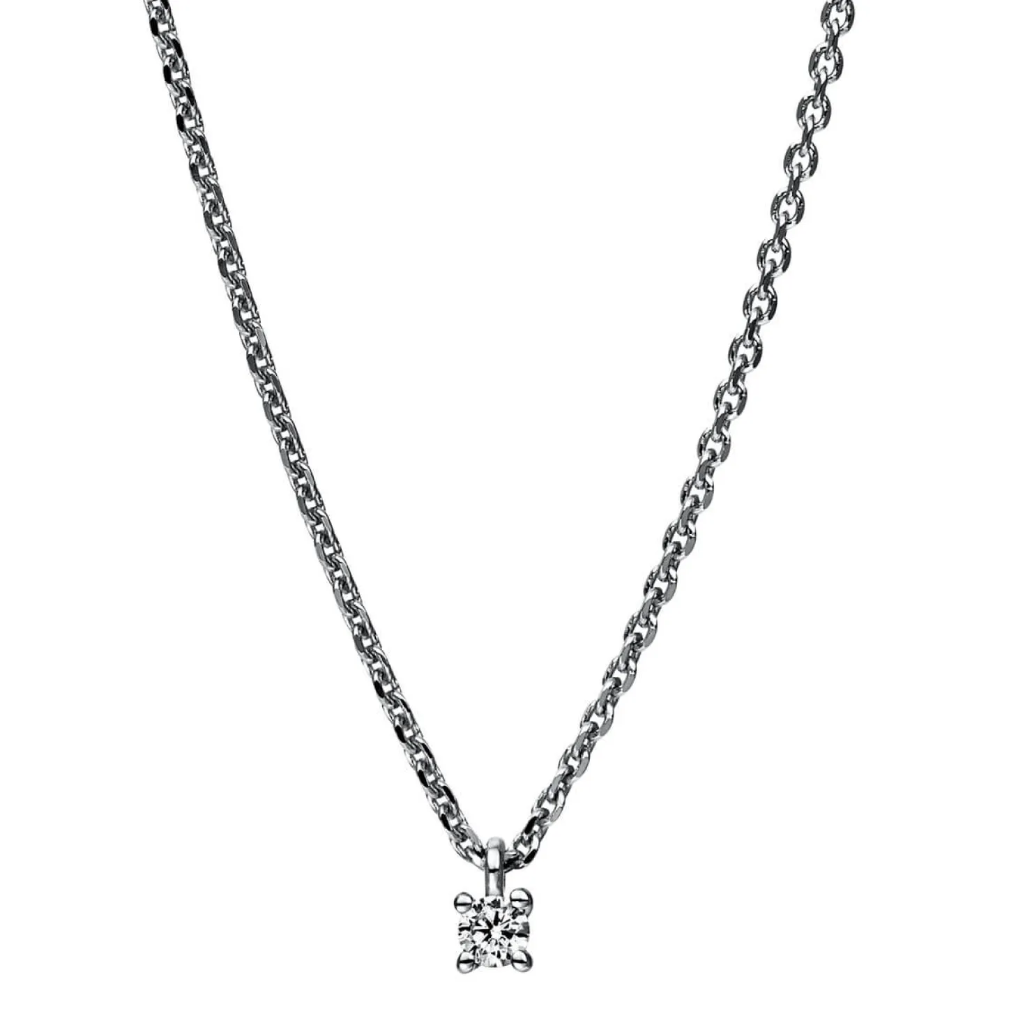 Solitär Collier Kette aus 950 Platin mit Brillant 0,05 Ct. 4er-Krappe L: 42cm