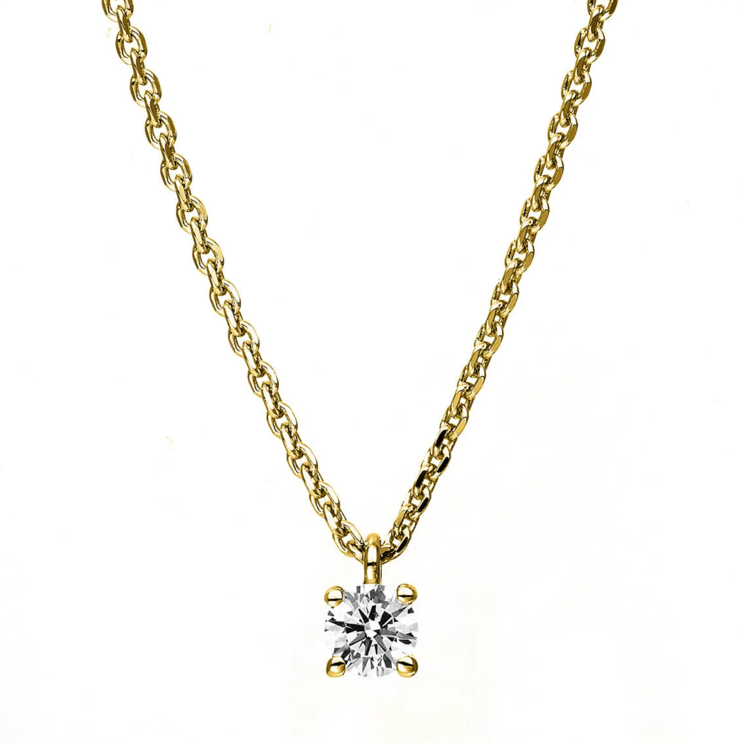 Solitär Collier Kette 750 Gold Gelbgold mit Brillant 0,15 Ct. 4er-Krappe L: 42cm
