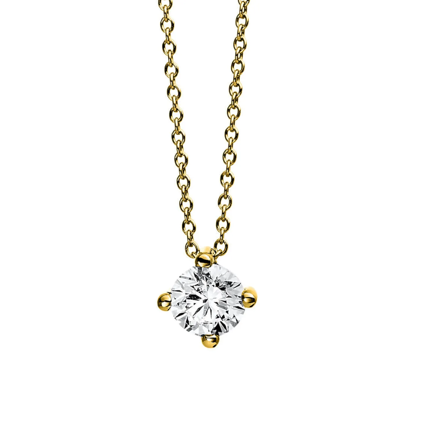 Solitär Collier Kette 585 Gold Gelbgold mit Brillant 0,50 Ct. 4er-Krappe L: 42cm