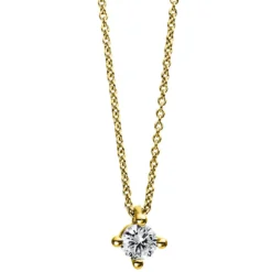 Solitär Collier Kette 585 Gold Gelbgold mit Brillant 0,30 Ct. 4er-Krappe L: 42cm