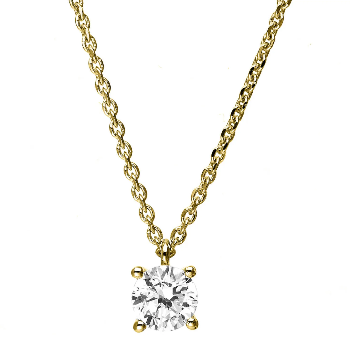 Solitär Collier Kette 750 Gold Gelbgold mit Brillant 0,40 Ct. 4er-Krappe L: 42cm