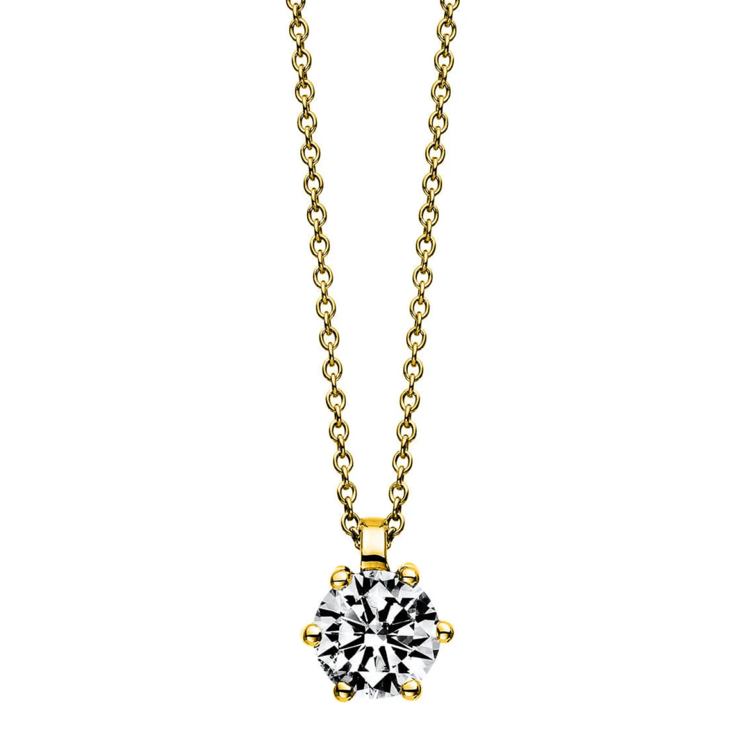 Solitär Collier Kette 585 Gold Gelbgold mit Brillant 1,00 Ct. 6er-Krappe L: 42cm