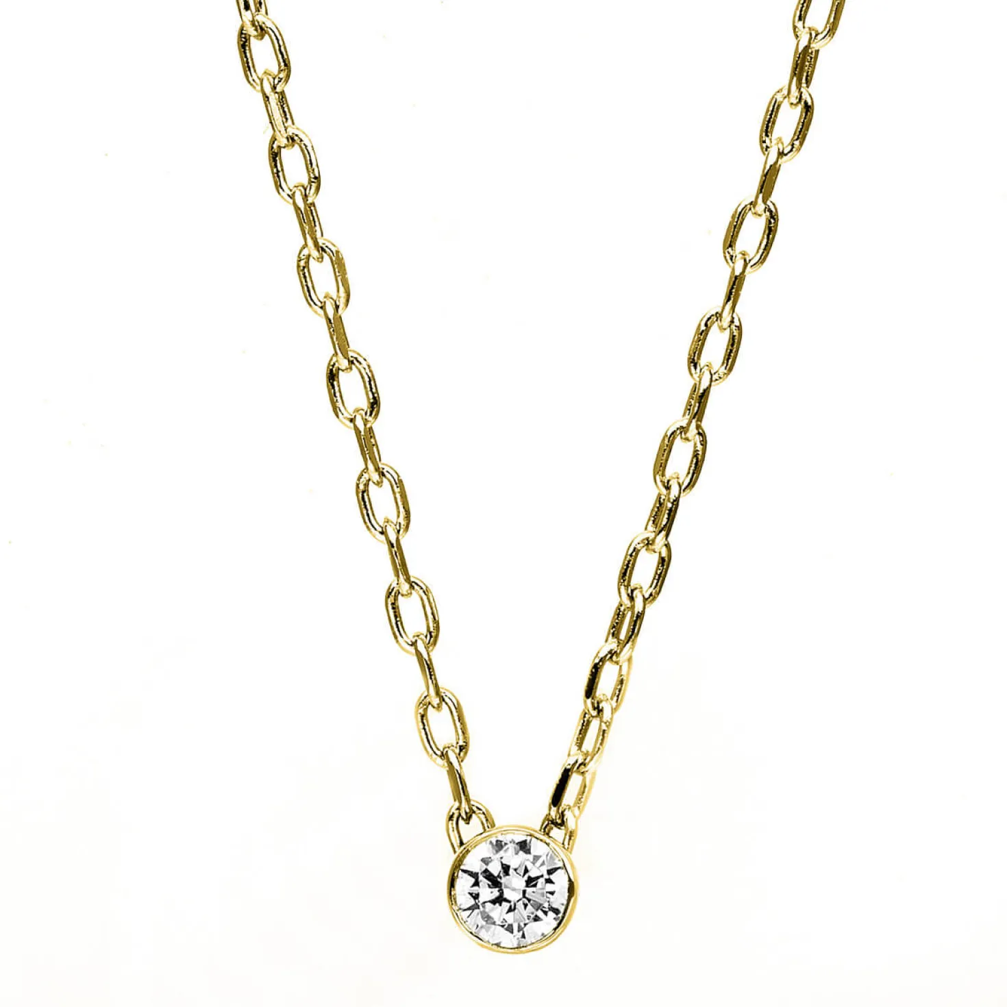 Solitär Collier Kette 585 Gold Gelbgold mit Brillant 0,05 Ct. Zarge L: 45,5cm