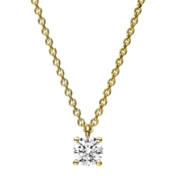 Solitär Collier Kette 750 Gold Gelbgold mit Brillant 0,30 Ct. 4er-Krappe L: 42cm